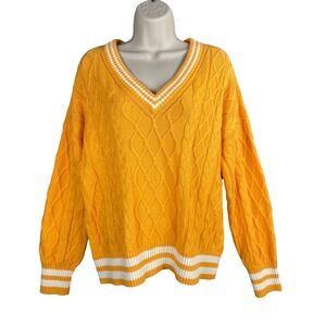 Lands End Drifter Cable Knit Sweater‎ Womens Medium Preppy Old Money Fisherman